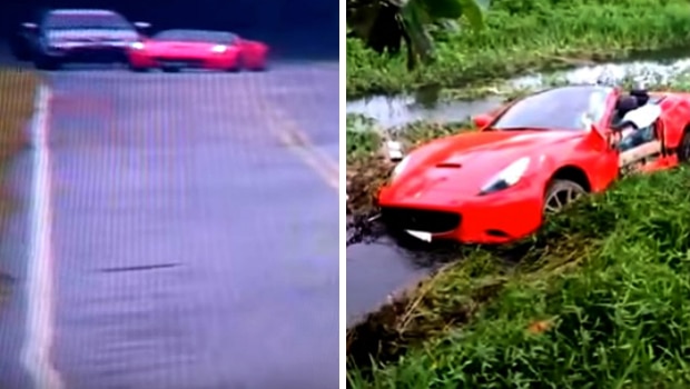 Ferrari roda em racha e vai para o brejo no litoral