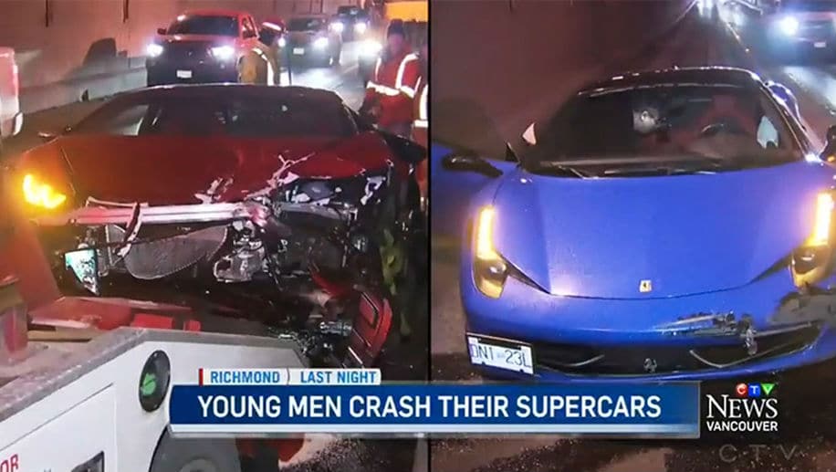 Garotos envolvem Lamborghini e Ferrari em acidente