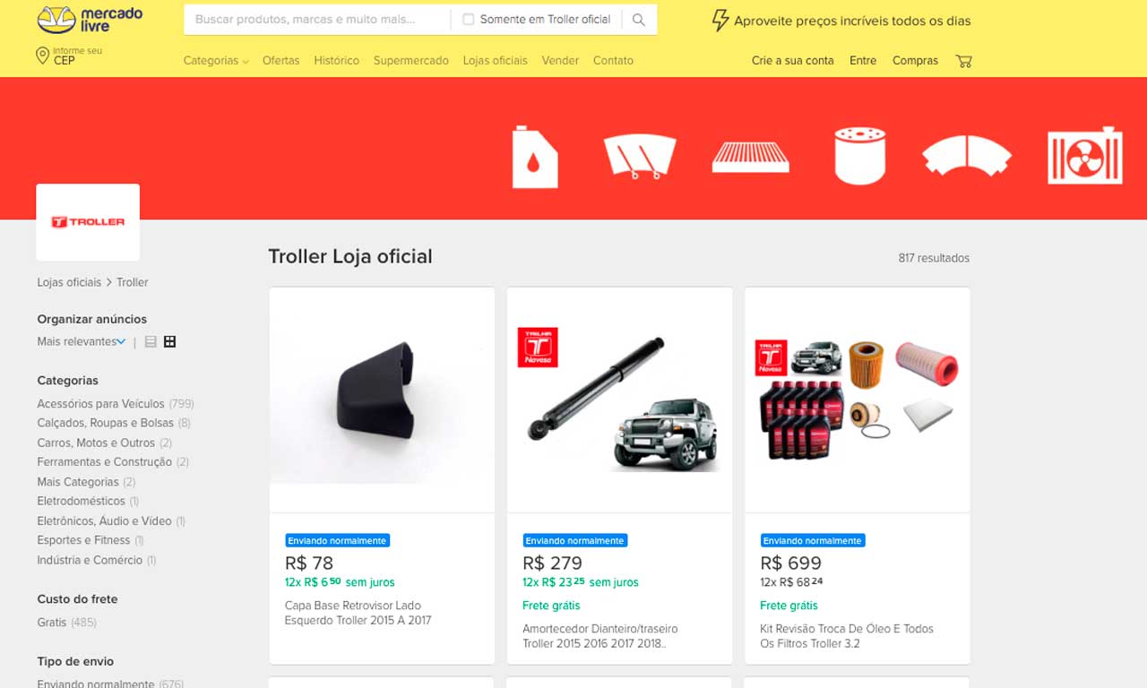 Loja online Troller Mercado Livre