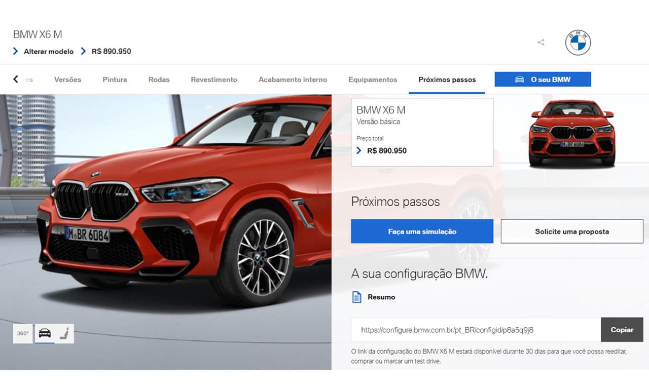 Configurador preços site BMW