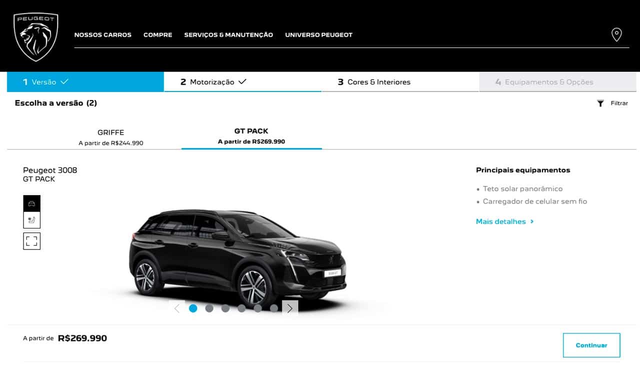 Configurador Peugeot 3008 2022 preços