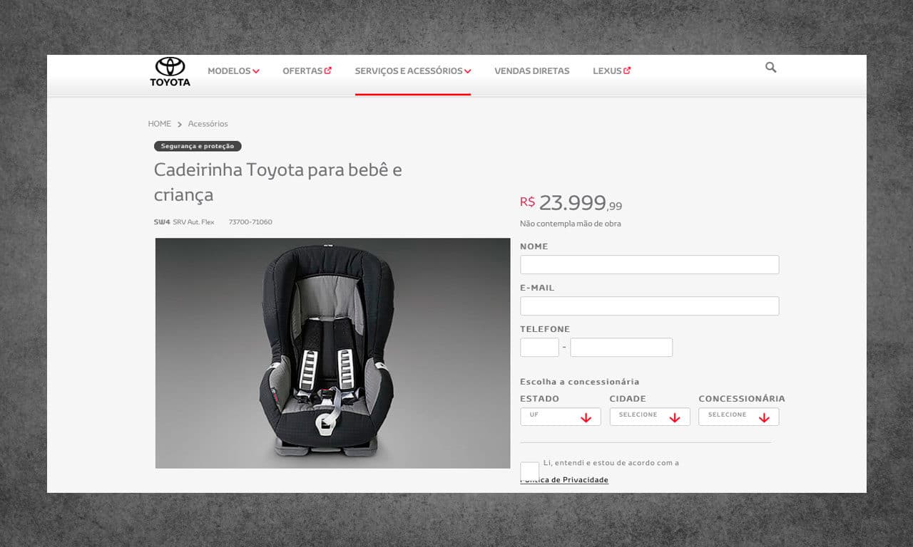 Cadeirinha infantil Toyota acessórios