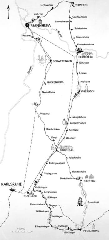 mapa da viagem de Bertha Benz