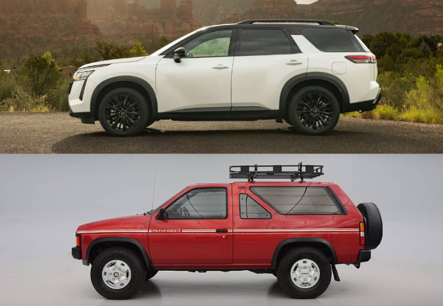 Montagem com gerações diferentes do Nissan Pathfinder