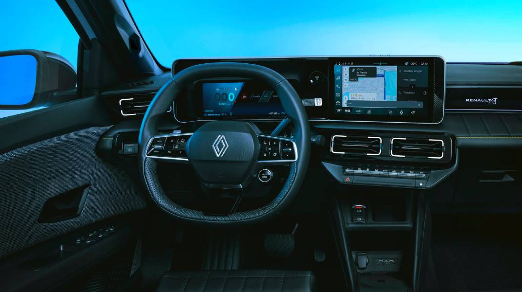 painel com telas ligadas do Renault 4 E-Tech electric